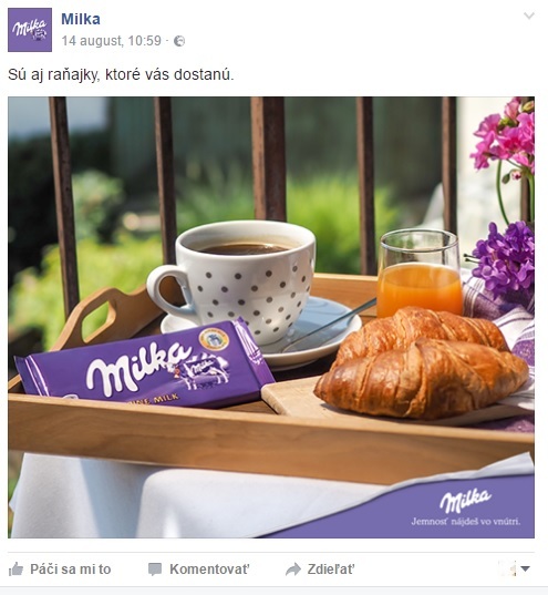 Príspevok na Facebooku Milka